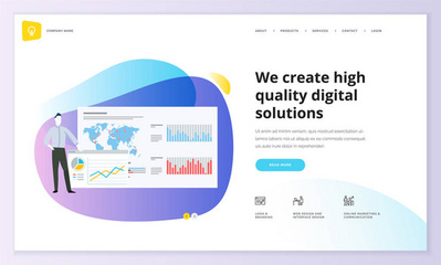 網頁設計模板集。現代矢量插畫概念為網站和移動網站開發, Seo, 移動應用, 業務解決方案。易于編輯和自定義